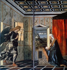 De Annunciatie (voor restauratie) door Giovanni Bellini